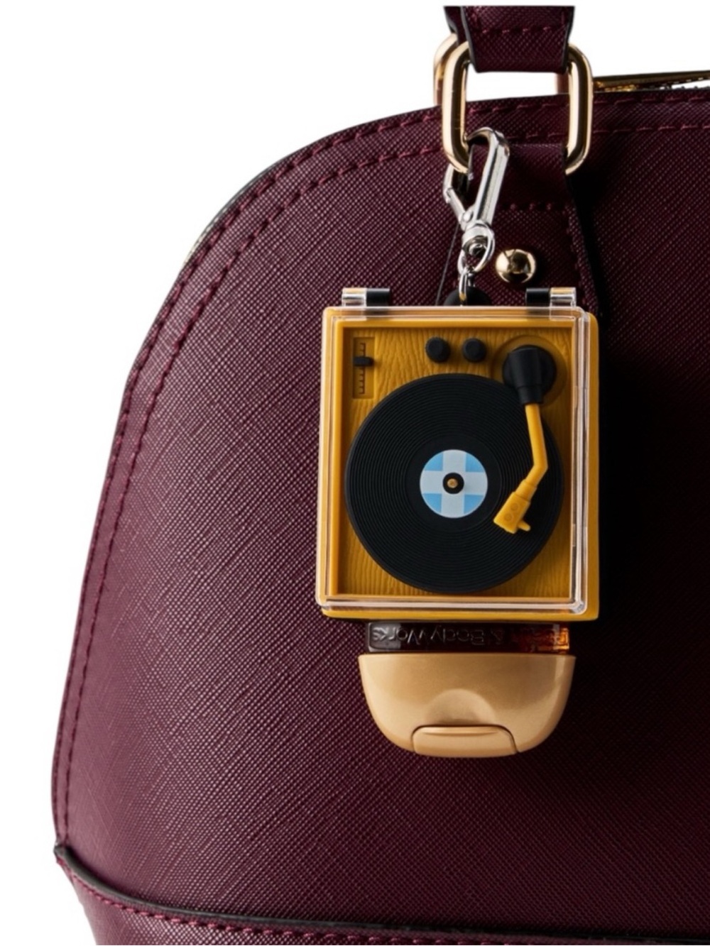 Bath & Body Works Vintage Musical RECORD PLAYER PocketBac Holder Keychain Set
